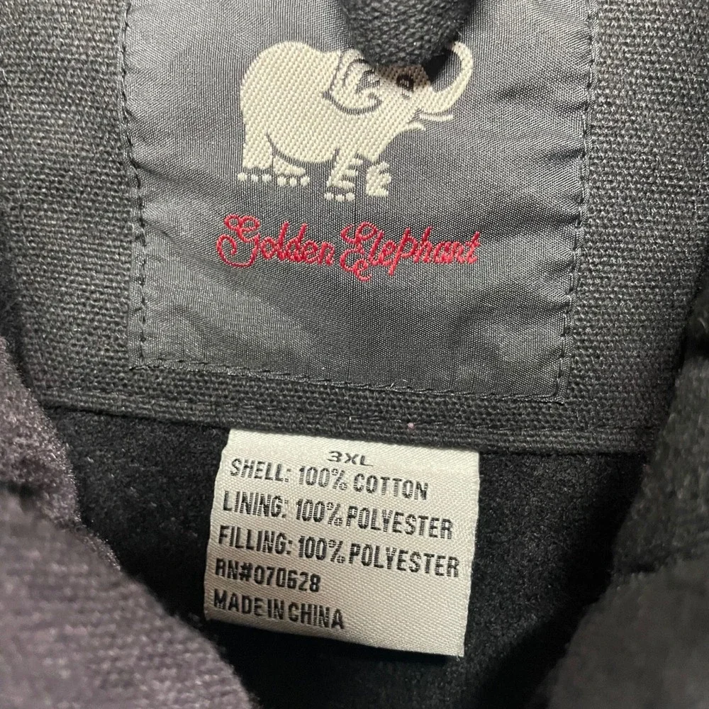 Golden‎ Elephant 3XL Black Hooded Work Jacket Insulated Full Zip Mens